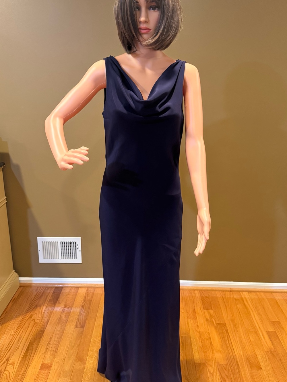 Elie Tahari Navy Cowl-Neck Evening Dress
